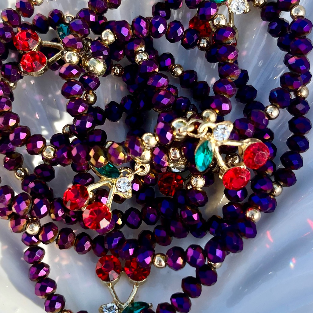 Glass Beaded Bracelet With Cherry Charm 12$